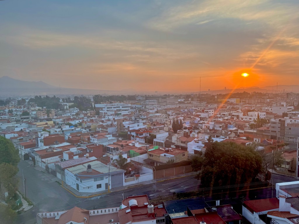 Sunrise over the city of Puebla Mexico